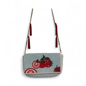 BEADED RED AND LIGHT BLUE TOMATO CROSSBODY BAG